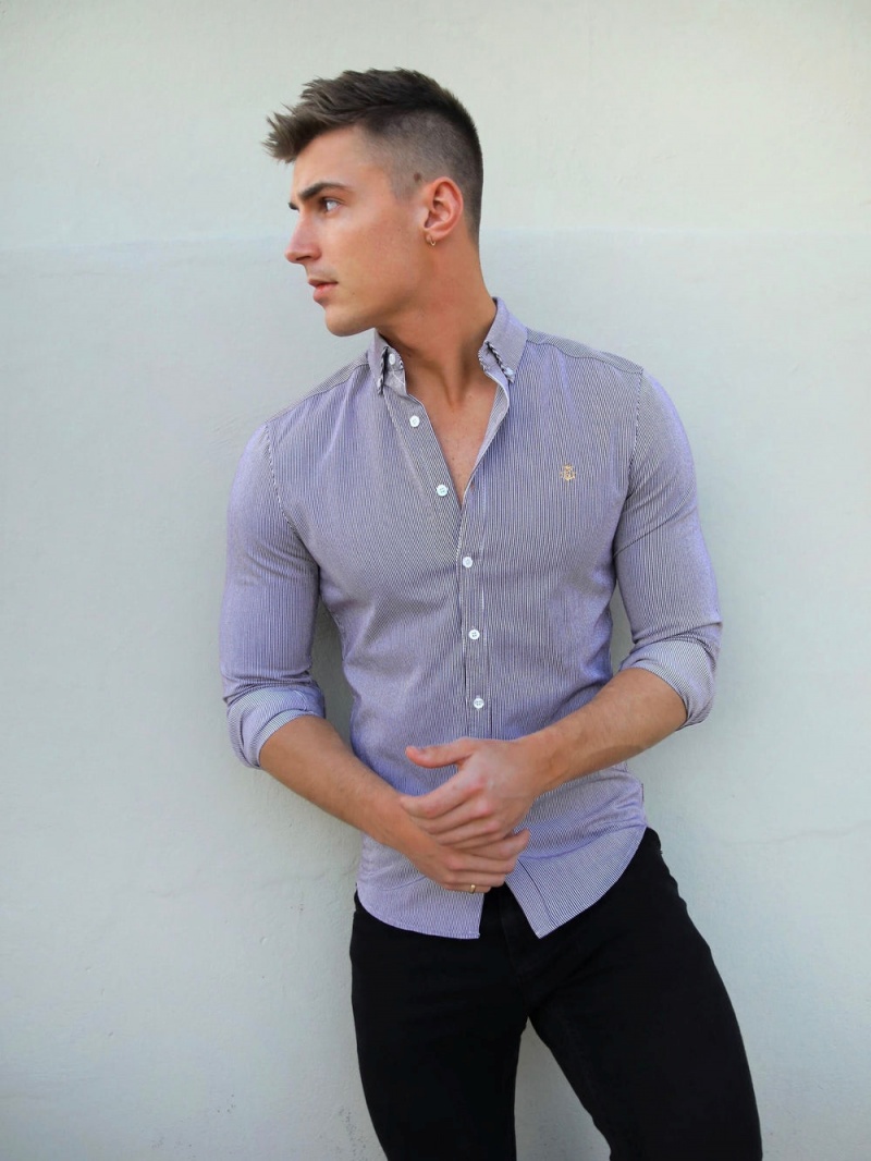 Burgundy Blakely Pesaro Pinstripe Shirt | YNVP-01495