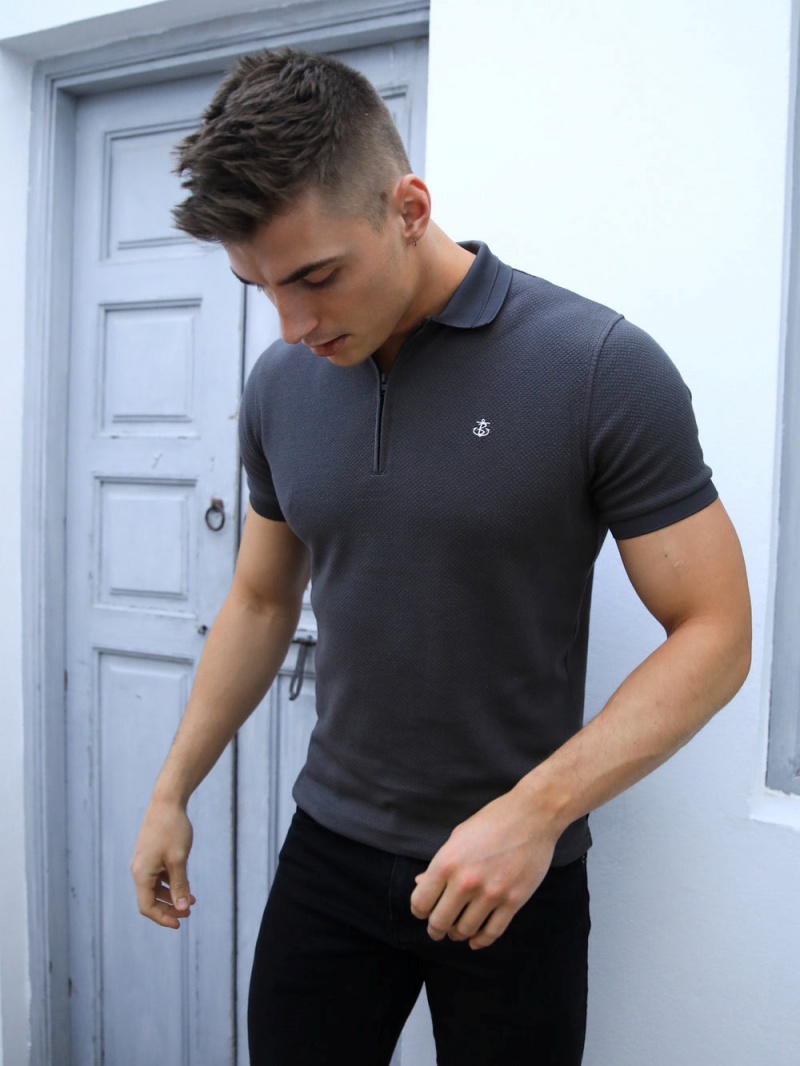 Charcoal Blakely Amot Textured Polo Shirt | YXEV-47206