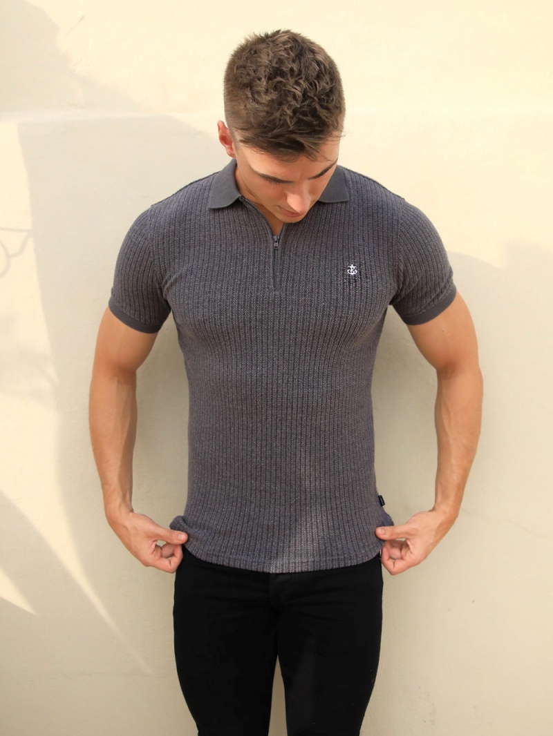 Charcoal Blakely Anzi Textured Polo | QNLO-57694