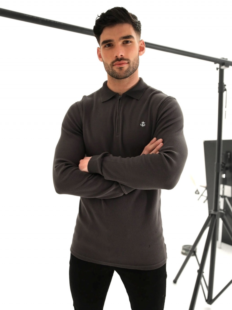 Charcoal Blakely Aspen Long Sleeve Polo | TGCW-47280