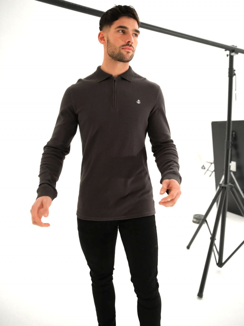 Charcoal Blakely Aspen Long Sleeve Polo | TGCW-47280