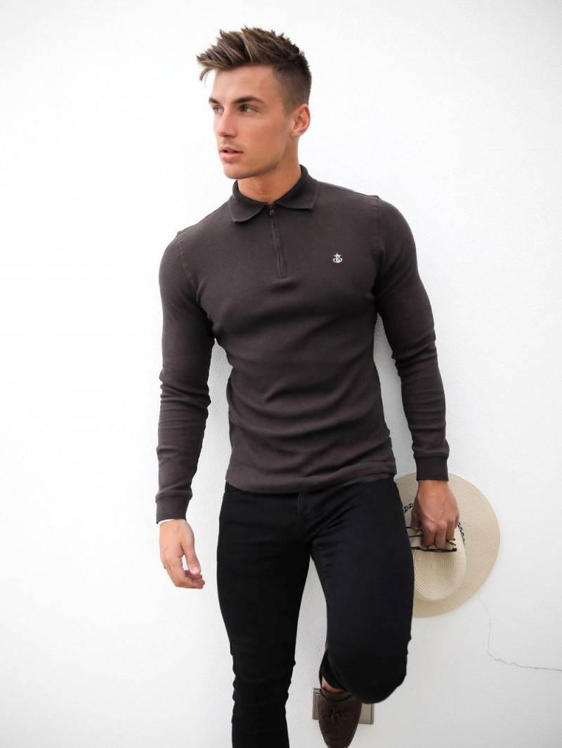 Charcoal Blakely Aspen Long Sleeve Polo | TGCW-47280