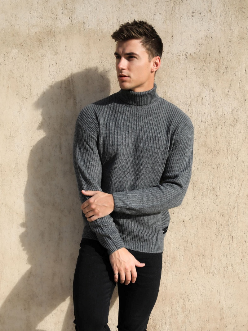Charcoal Blakely Hemsworth Roll Neck Jumper | OKBF-96714
