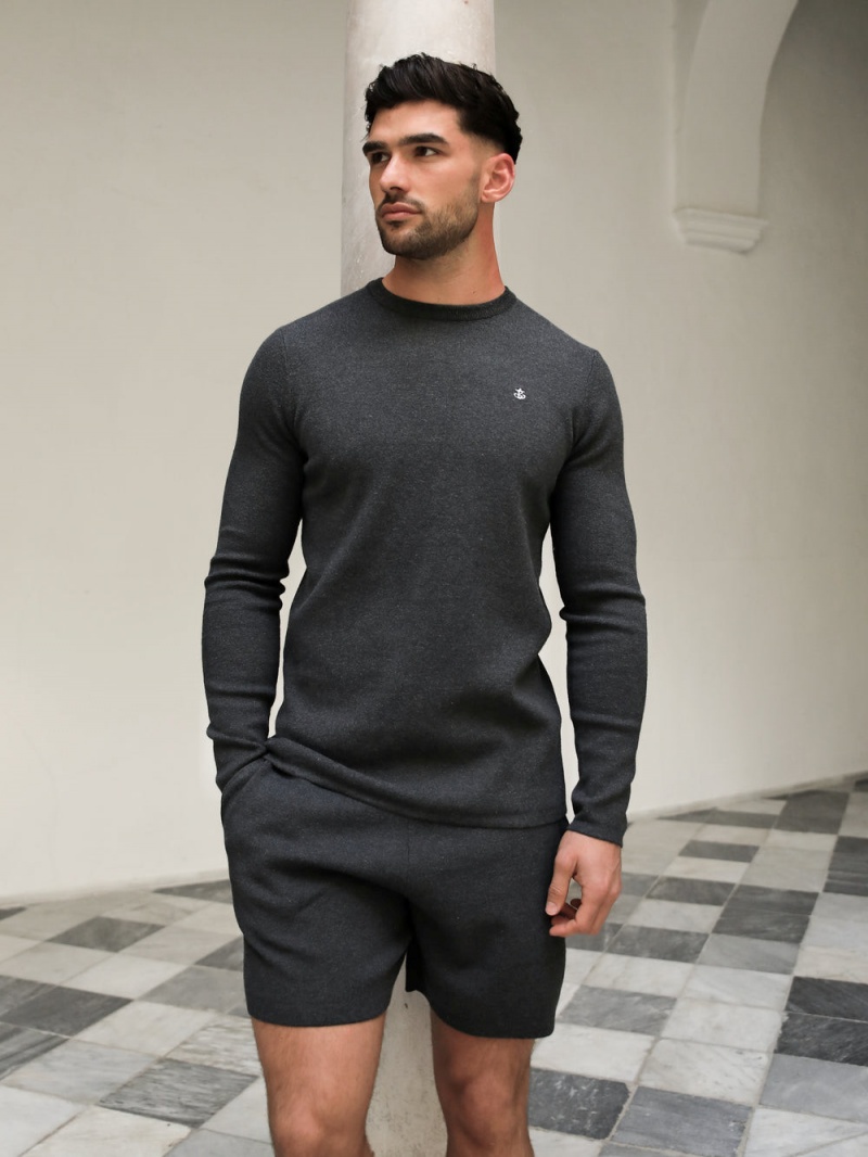 Charcoal Blakely Riad Knitted Long Sleeve T-Shirt | BTQH-68490