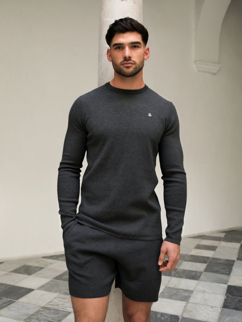Charcoal Blakely Riad Knitted Long Sleeve T-Shirt | BTQH-68490