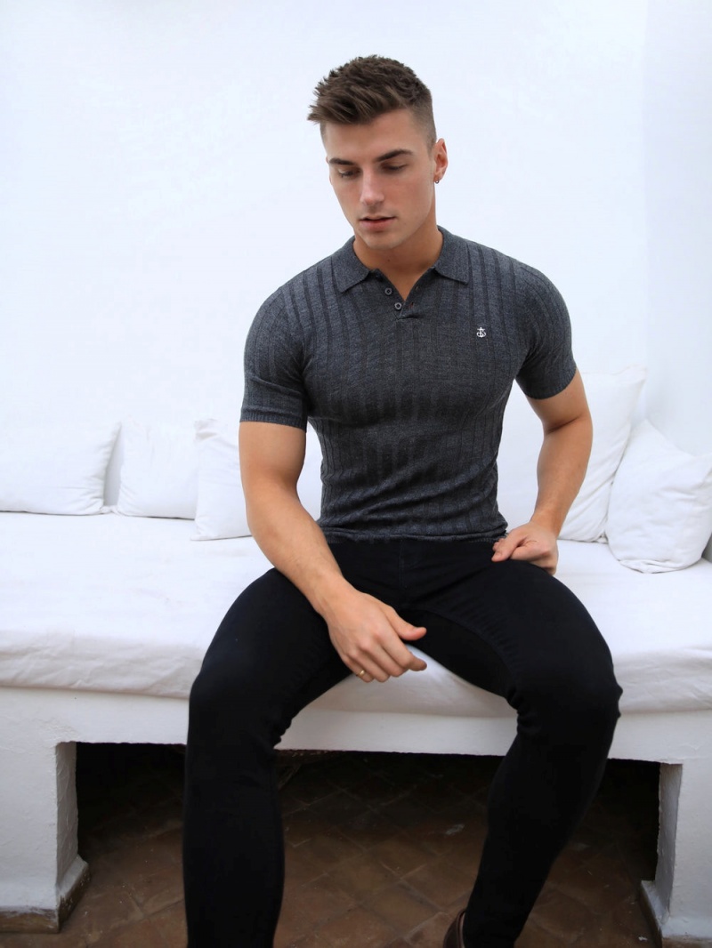 Charcoal Blakely Sidi Textured Stripe Polo | YOVU-93107