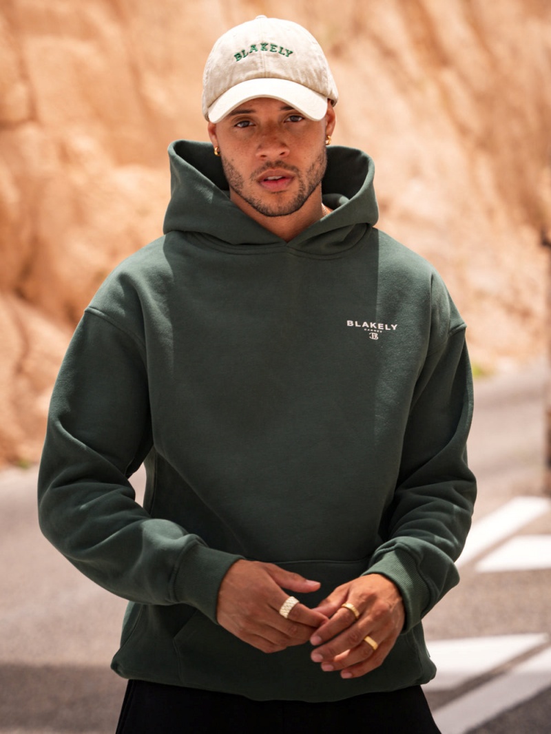 Dark Green Blakely Riviera Initial Relaxed Hoodie | SAOL-73405