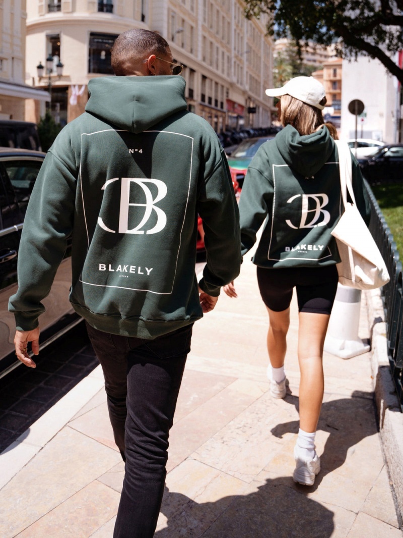 Dark Green Blakely Riviera Initial Relaxed Hoodie | SAOL-73405