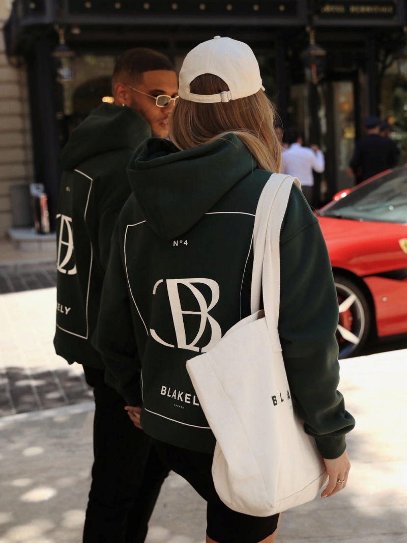 Dark Green Blakely Riviera Initial Relaxed Women's Hoodie | APFZ-36807