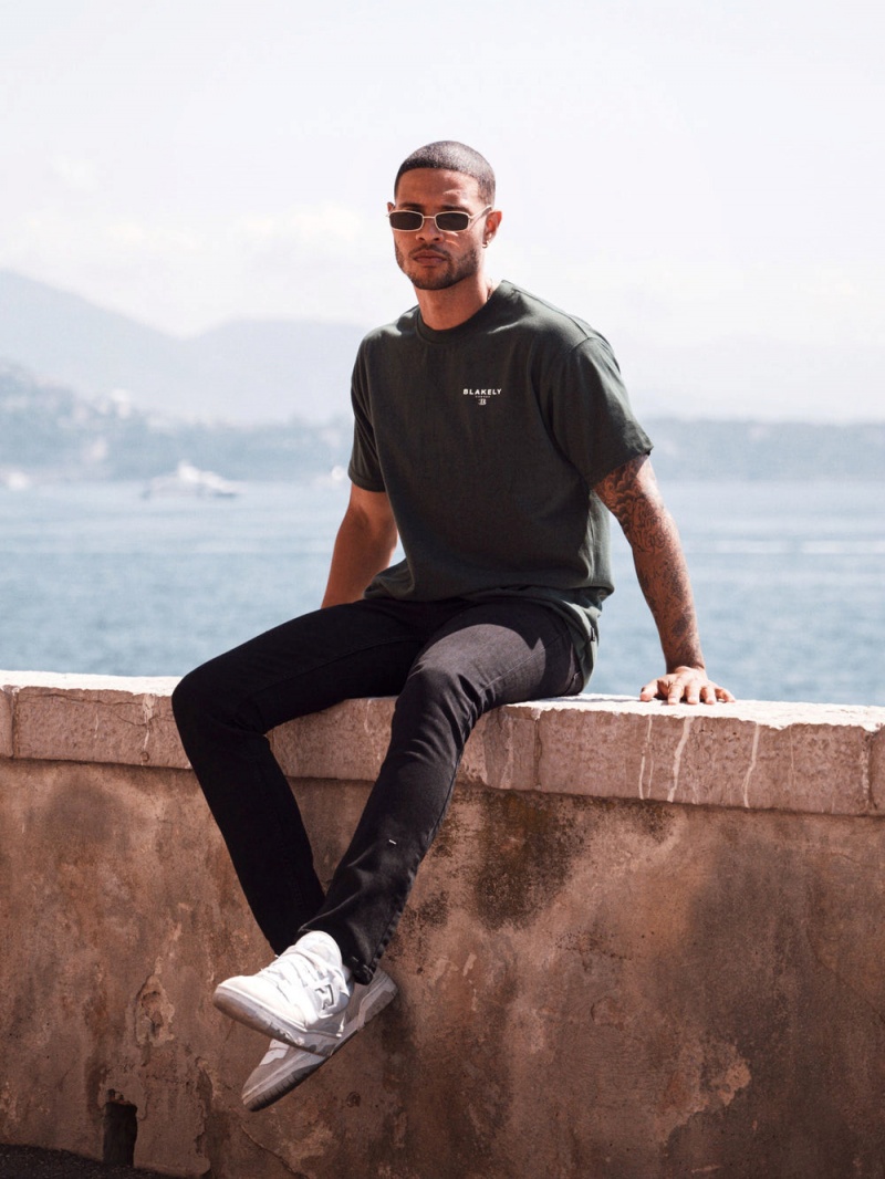 Dark Green Blakely Riviera Initial Relaxed T-Shirt | XCBY-94371