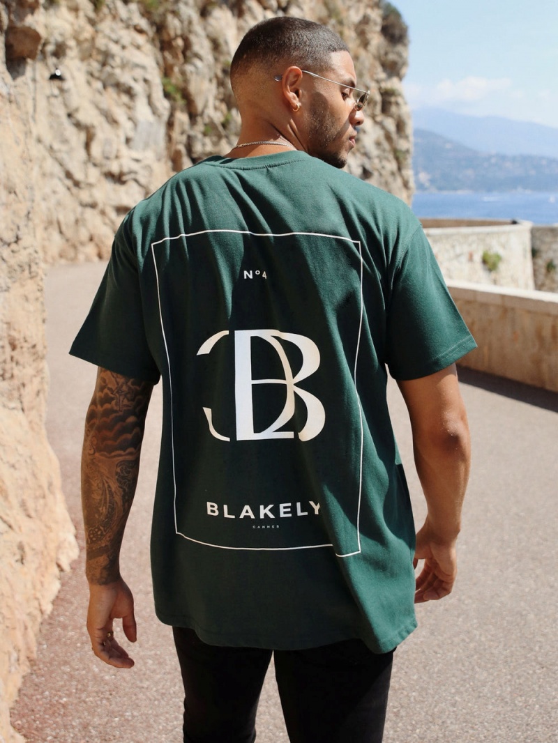 Dark Green Blakely Riviera Initial Relaxed T-Shirt | XCBY-94371