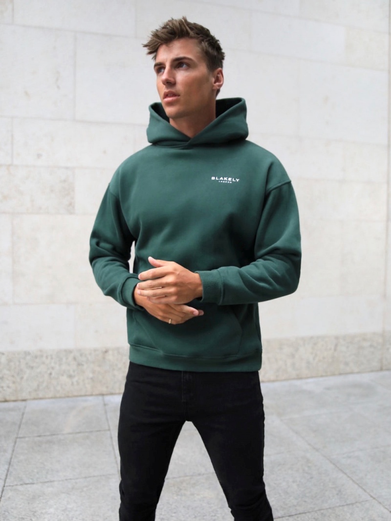 Dark Green Blakely Universal Relaxed Hoodie | PJKZ-19037
