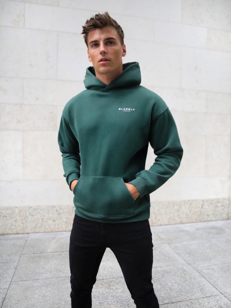 Dark Green Blakely Universal Relaxed Hoodie | PJKZ-19037