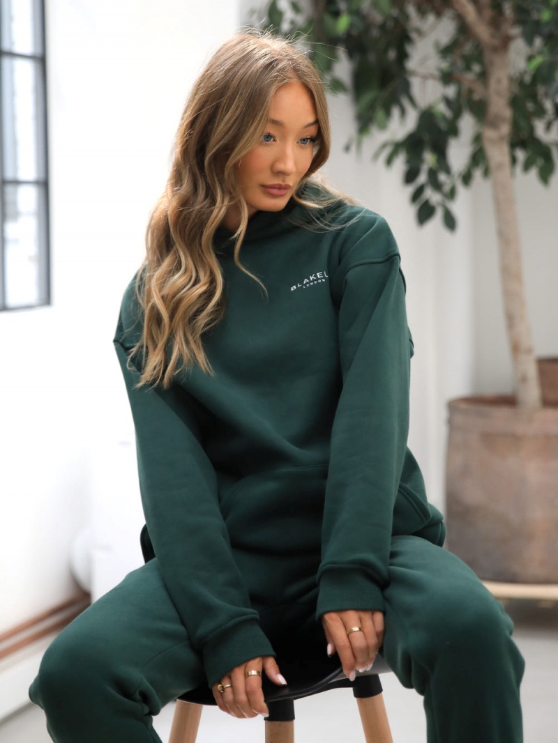 Dark Green Blakely Universal Women's Relaxed Hoodie | IJTE-69142