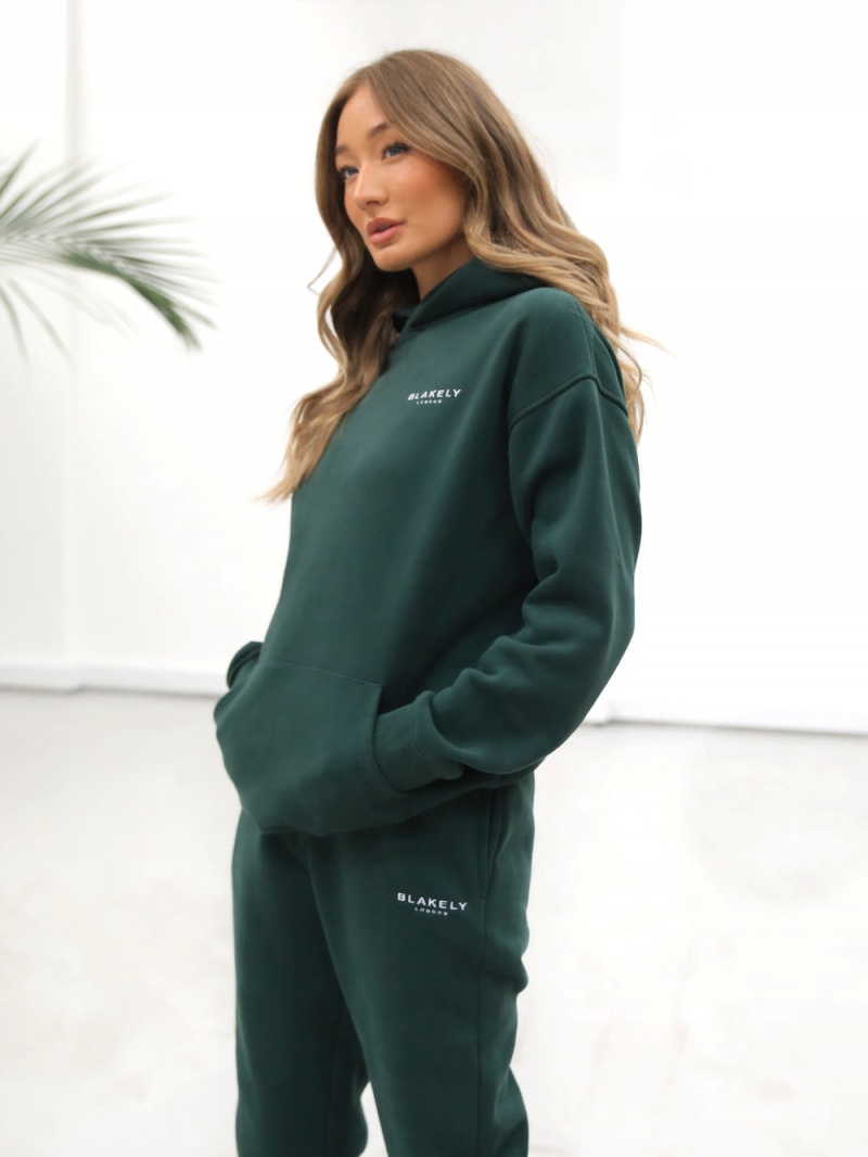 Dark Green Blakely Universal Women's Relaxed Hoodie | IJTE-69142