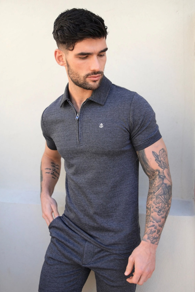 Dark Grey Blakely Midar Check Polo Shirt | AZUX-12596