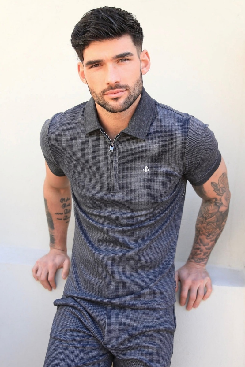 Dark Grey Blakely Midar Check Polo Shirt | AZUX-12596