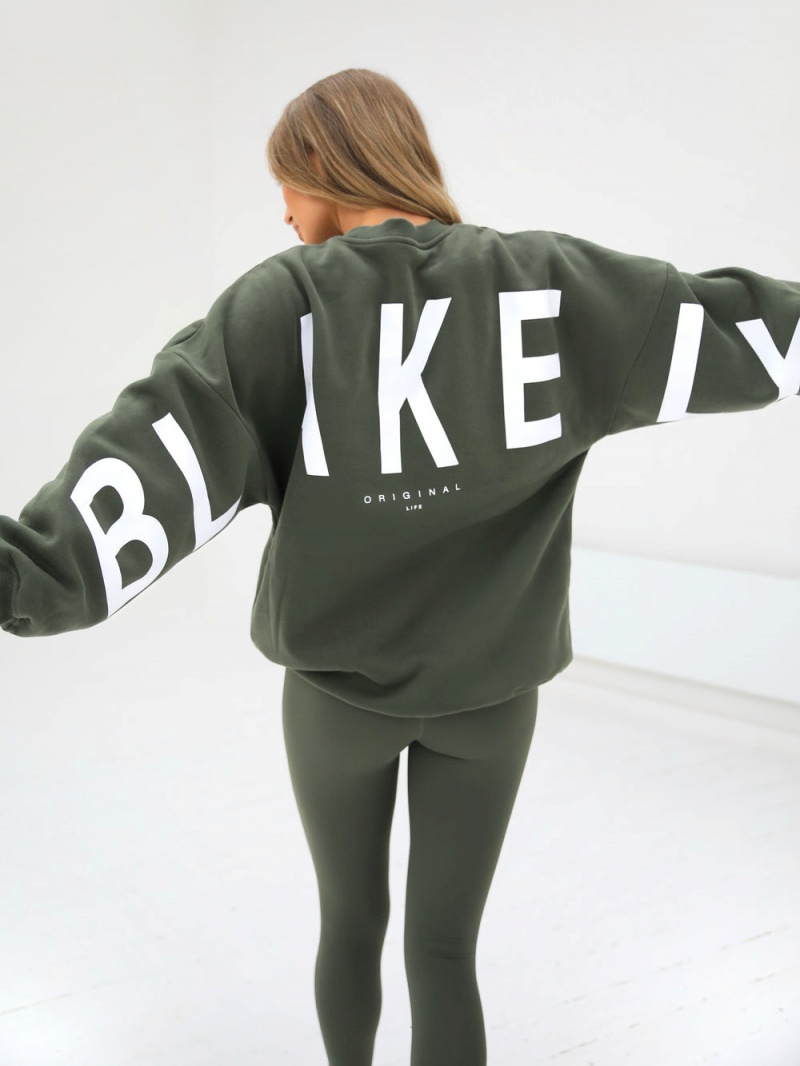 Dark Khaki Green Blakely Isabel Oversized Jumper | IJDV-32185
