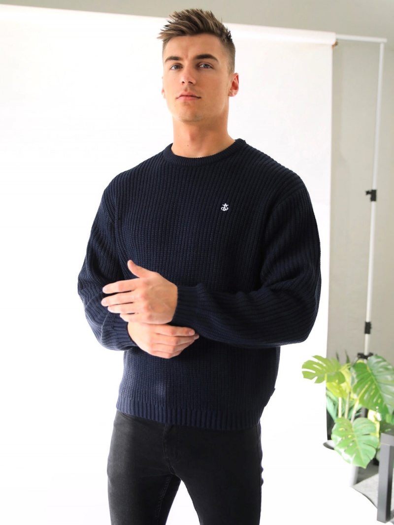 Dark Navy Blakely Stanton Knit Jumper | MQAD-78196