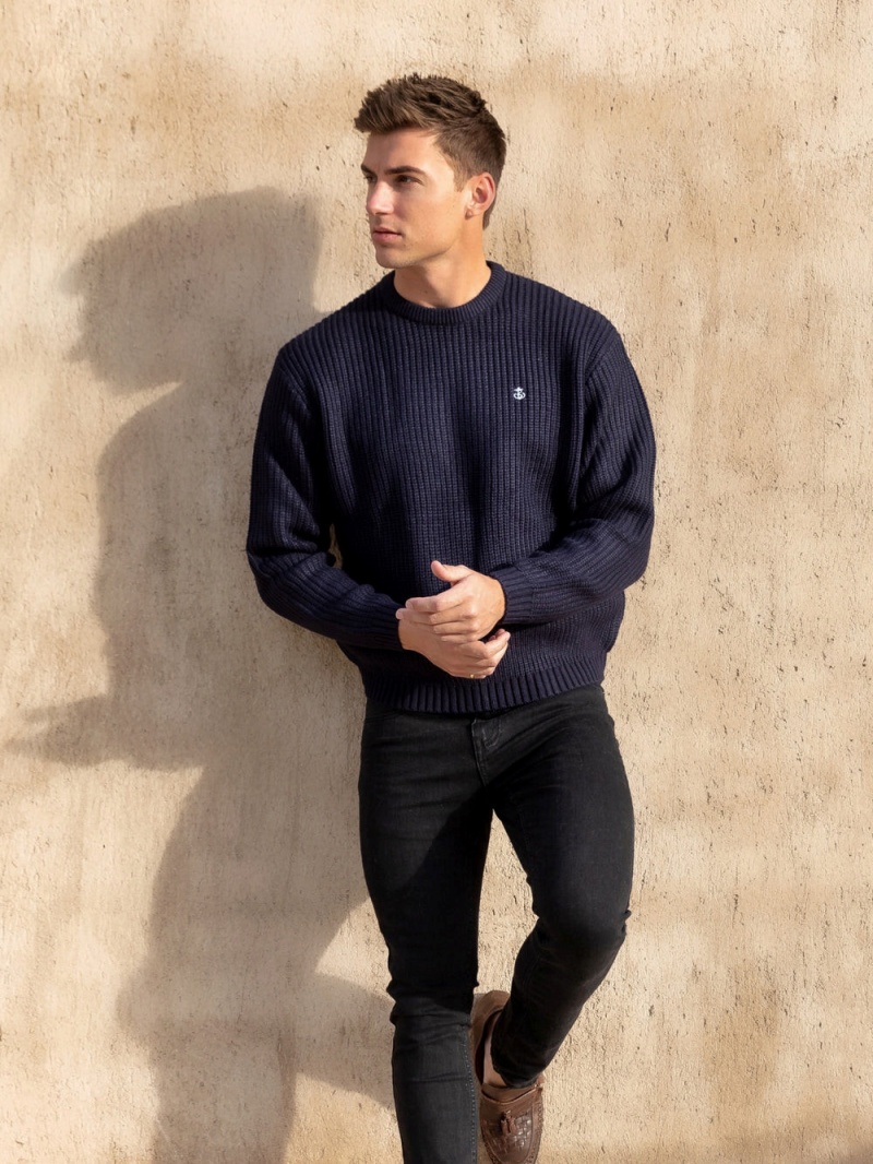 Dark Navy Blakely Stanton Knit Jumper | MQAD-78196