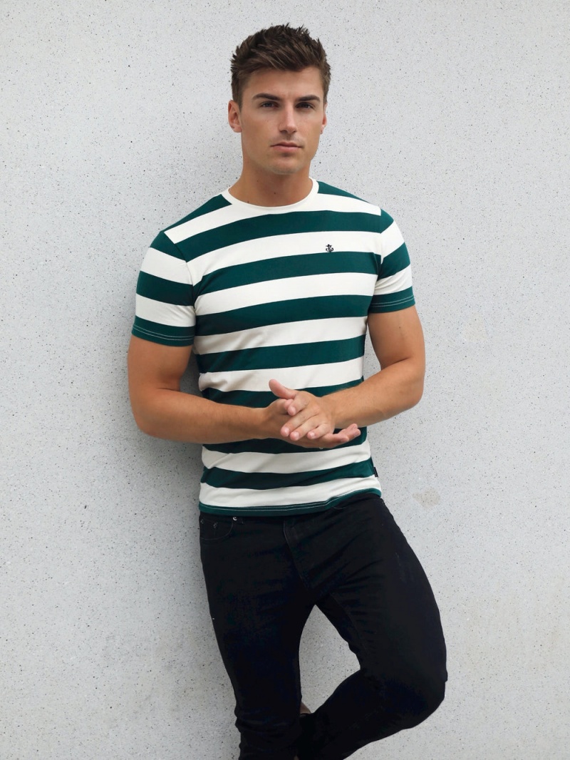 Green Blakely Loano Stripe T-Shirt | OGCN-90436