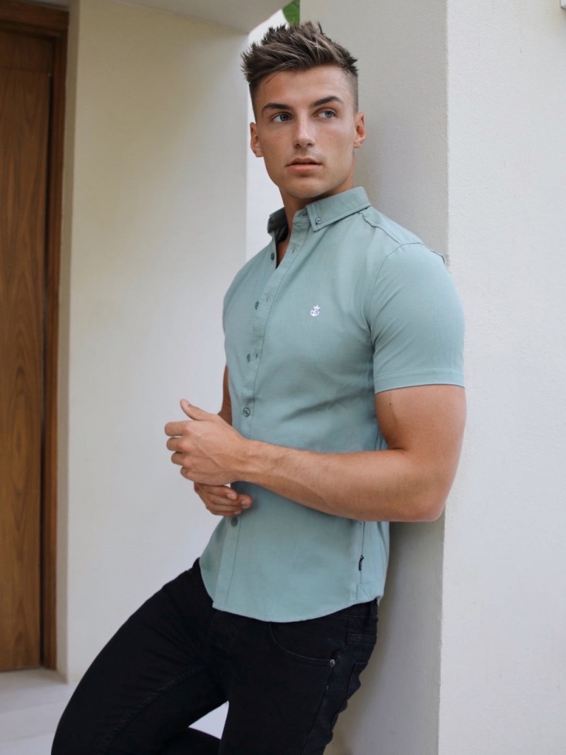 Green Blakely Pretoria Short Sleeve Shirt | MSEX-68953