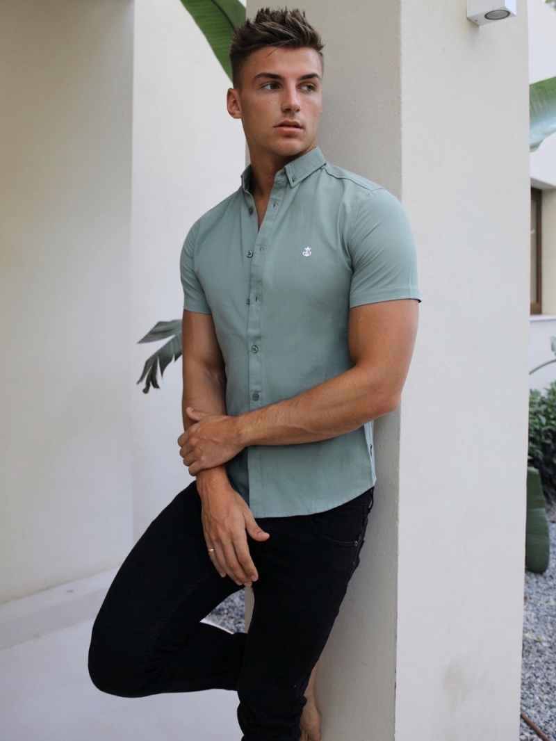 Green Blakely Pretoria Short Sleeve Shirt | MSEX-68953