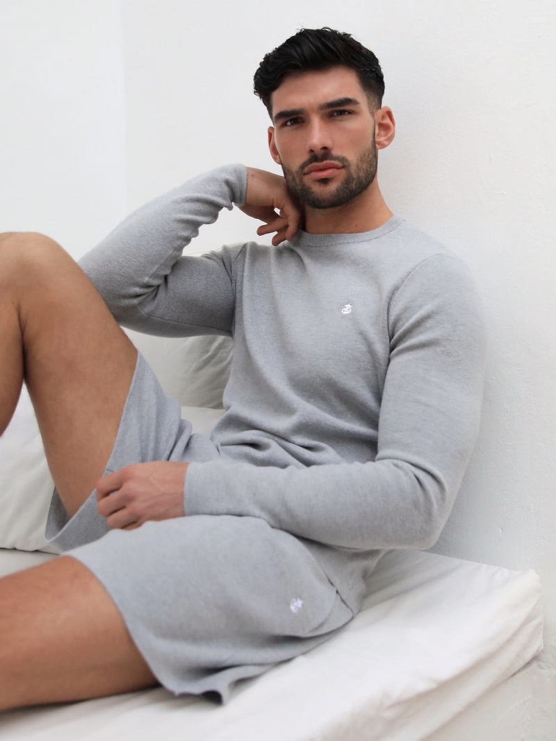Grey Blakely Riad Knitted Long Sleeve T-Shirt | UXSM-06935