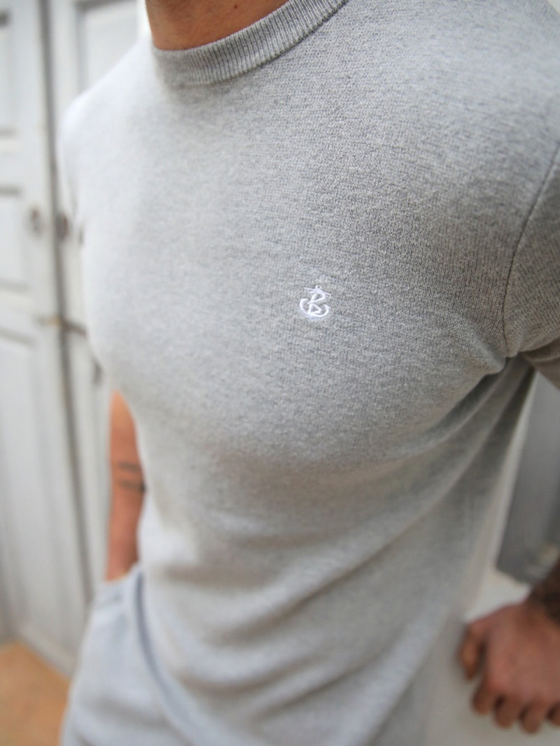 Grey Blakely Riad Knitted T-Shirt | PFXO-41635