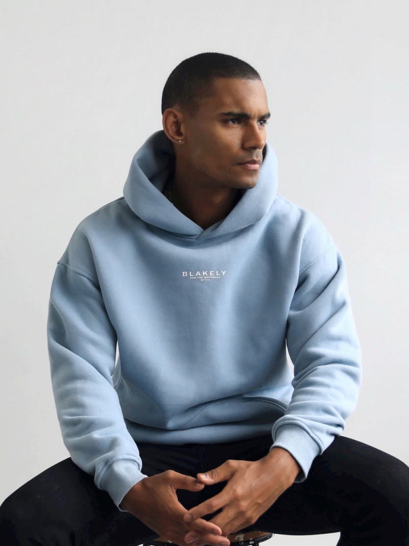 Ice Blue Blakely Statement Relaxed Hoodie | ACLQ-53046