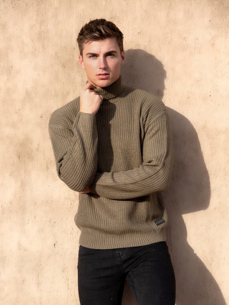 Khaki Blakely Hemsworth Roll Neck Jumper | XAPZ-74058