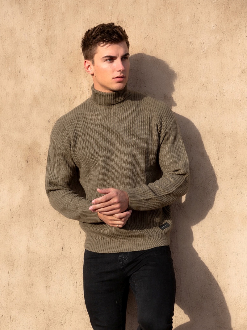 Khaki Blakely Hemsworth Roll Neck Jumper | XAPZ-74058