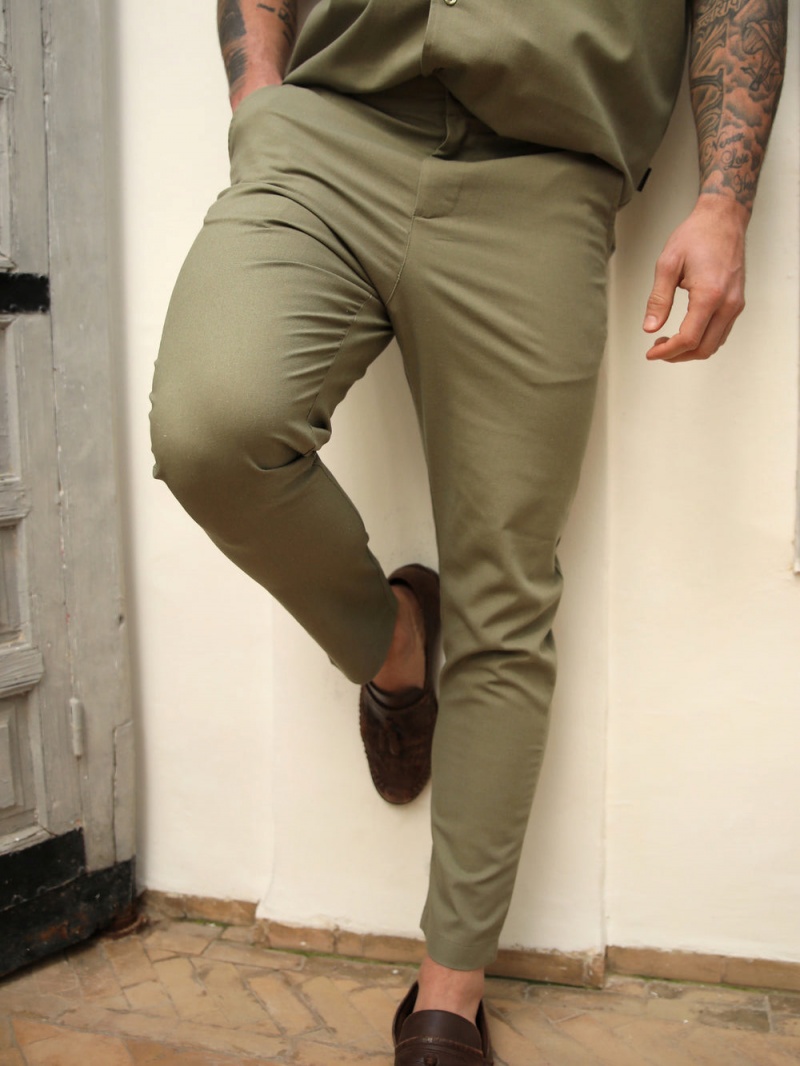 Khaki Blakely Nador Linen-Blend Trousers | LHNI-08614