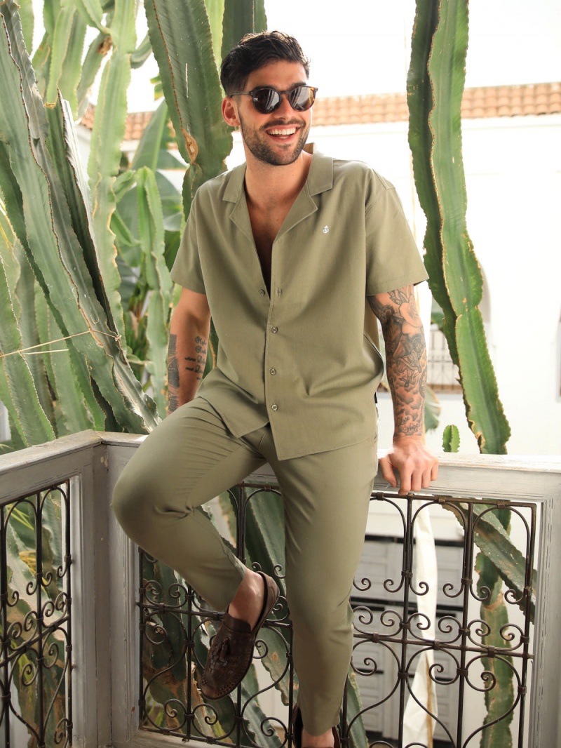 Khaki Blakely Nador Open Collared Shirt | TOCK-30512