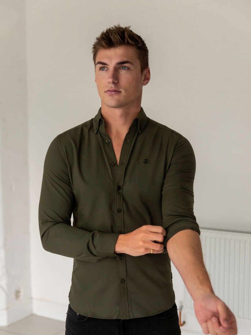 Khaki Green Blakely Loreto Fitted Stretch Shirt | KTFE-34801