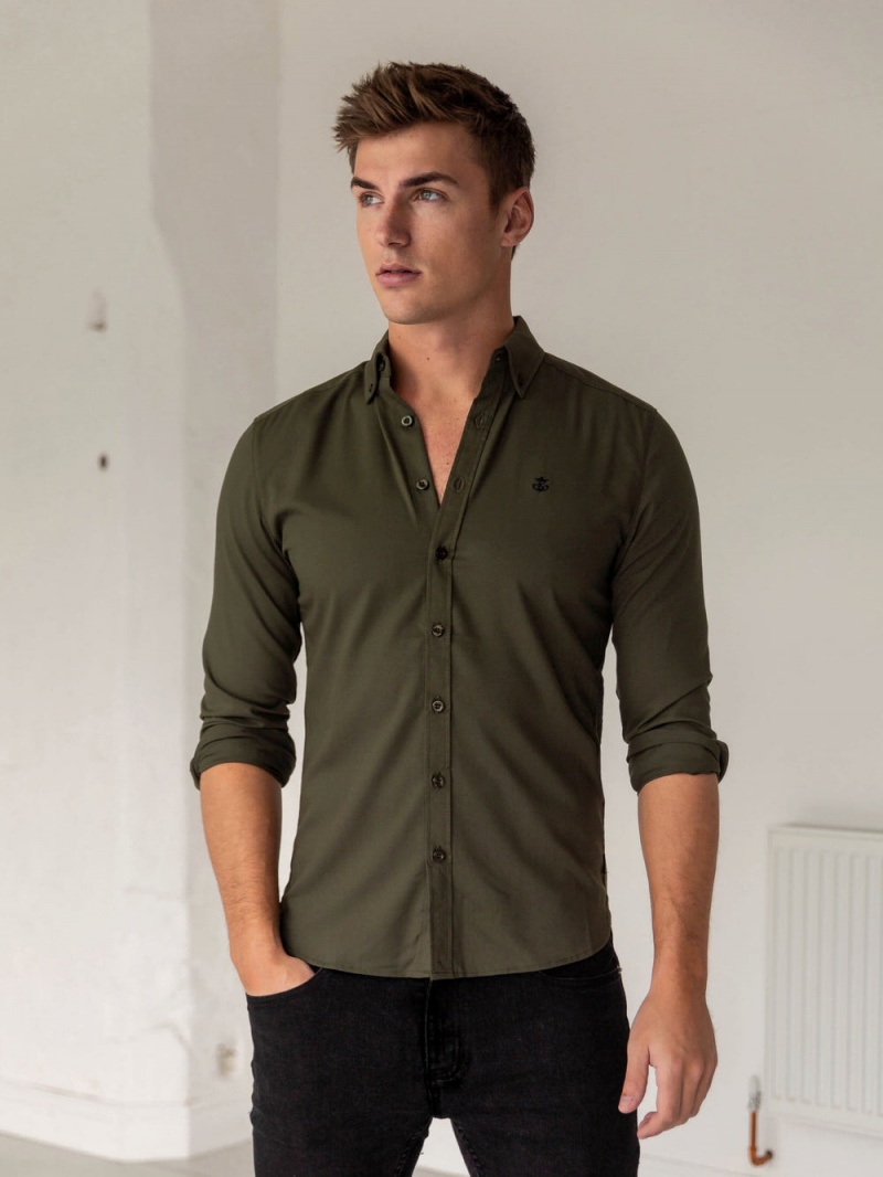 Khaki Green Blakely Loreto Fitted Stretch Shirt | KTFE-34801
