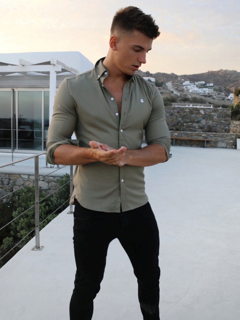 Khaki Green Blakely Merrick Fitted Stretch Shirt | DTBX-15938