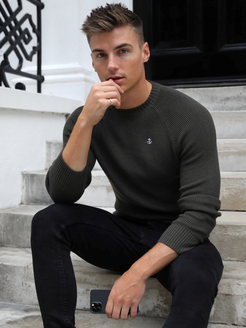 Khaki Green Blakely Oxley Knit Jumper | LOMF-18035
