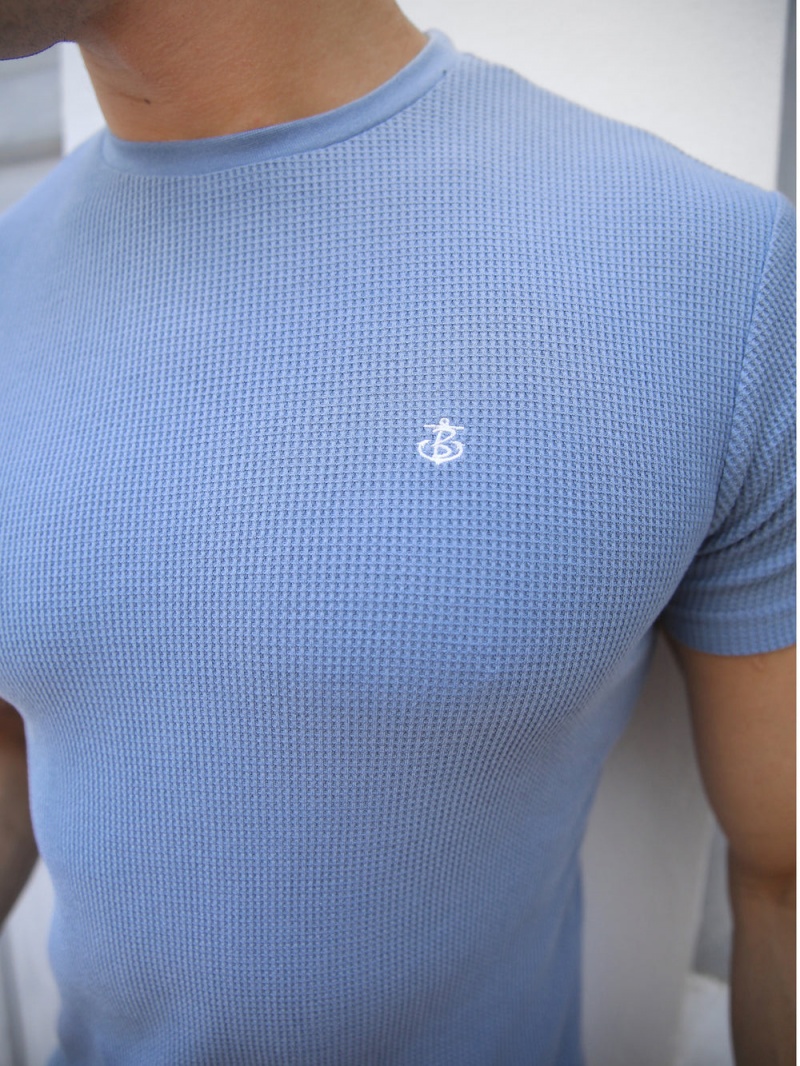 Light Blue Blakely Akka Textured T-Shirt | PTLI-93507