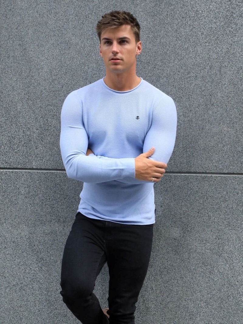 Light Blue Blakely Mason Knit Jumper | VXNB-05932