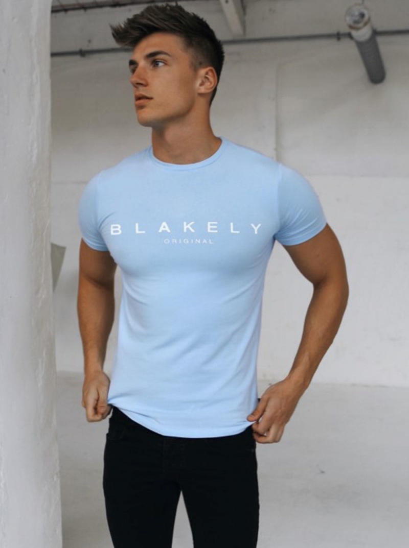 Light Blue Blakely Ocean T-Shirt | VBDU-80753