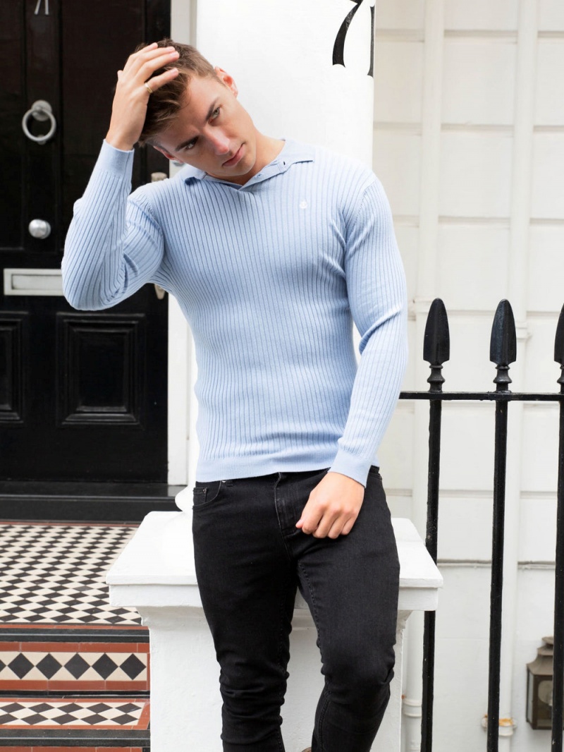 Light Blue Blakely Salisbury Ribbed Polo | HAPC-54207