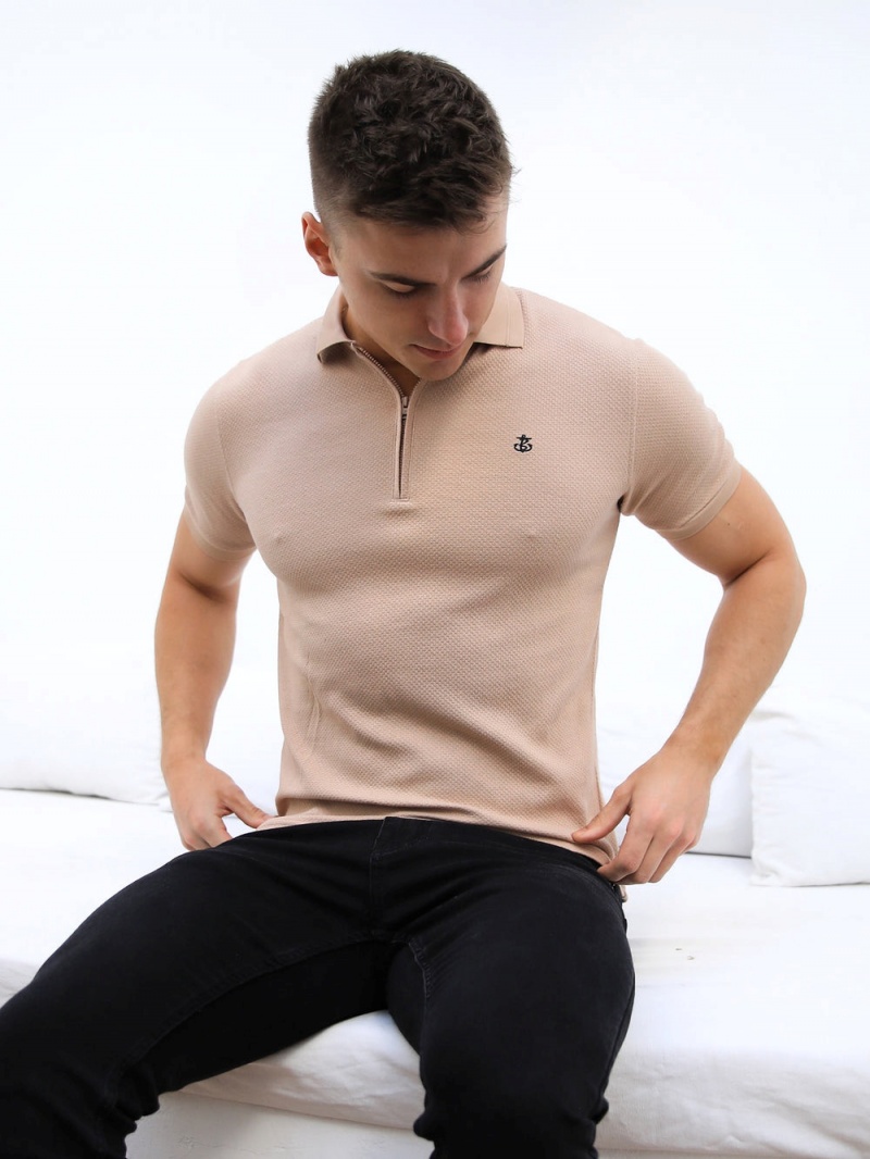 Light Brown Blakely Amot Textured Polo Shirt | GWVA-87261