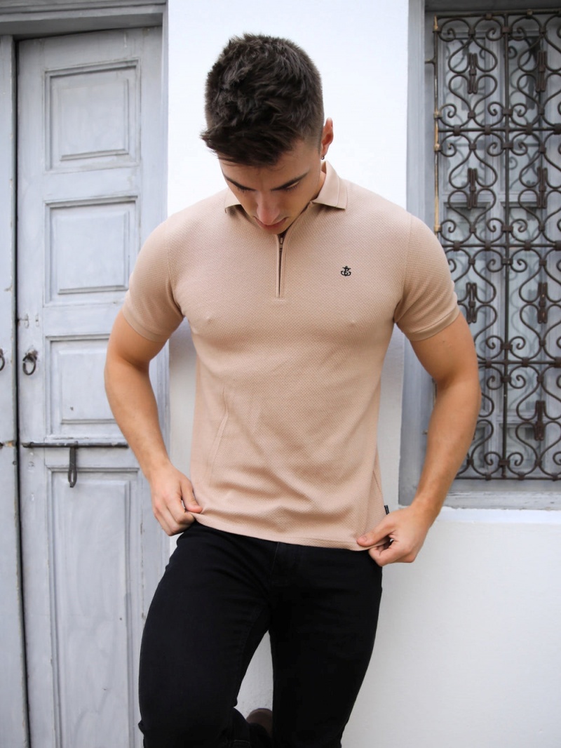 Light Brown Blakely Amot Textured Polo Shirt | GWVA-87261