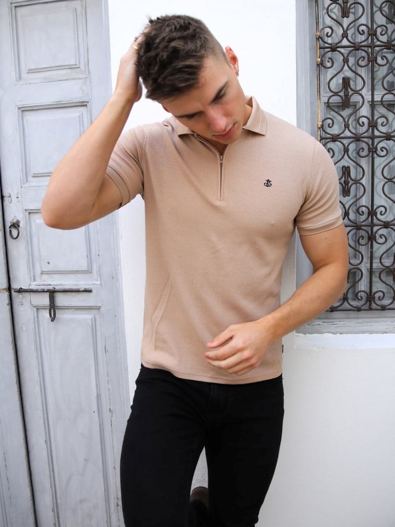 Light Brown Blakely Amot Textured Polo Shirt | GWVA-87261