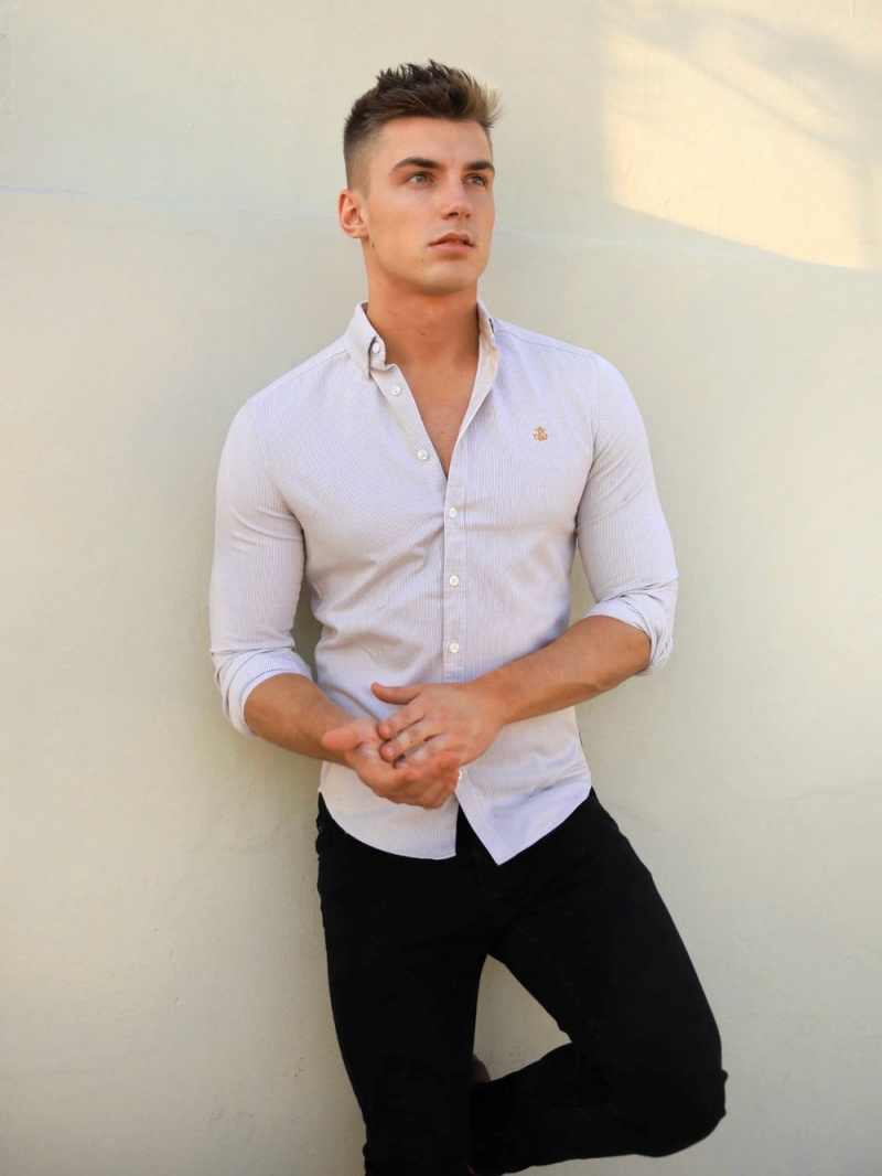 Light Brown Blakely Pesaro Pinstripe Shirt | PDJG-40126