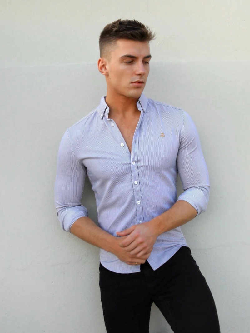Light Grey Blakely Pesaro Pinstripe Shirt | VXGH-59074