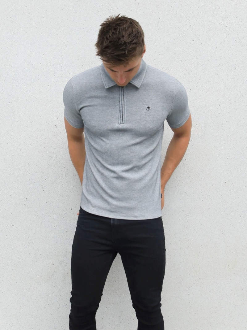 Marl Grey Blakely Toulon Textured Polo | XROF-43265