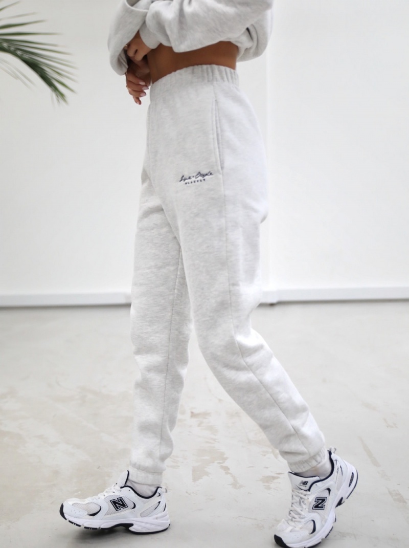 Marl White Blakely Life & Style Loose Fitting Sweatpants | ISQD-79015