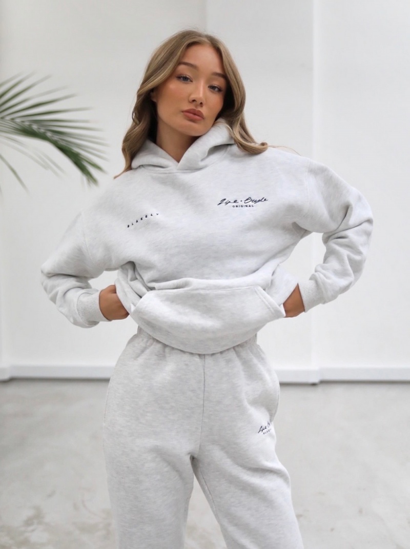 Marl White Blakely Life & Style Oversized Hoodie | LMBY-64319